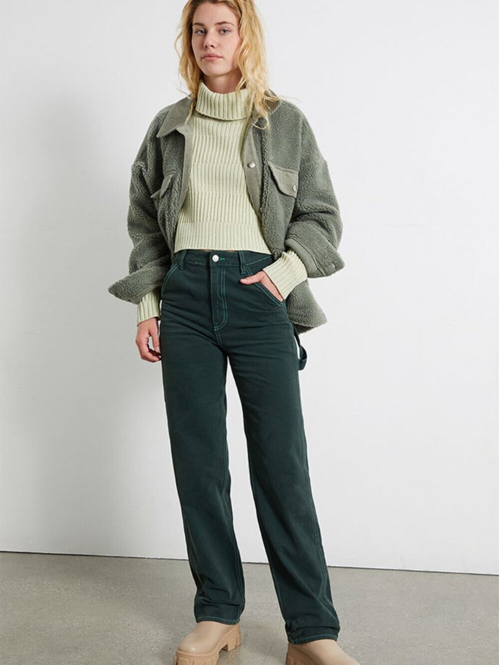 PacSun 90s BF Carpenter Jeans ECO Green Bright Contrast Stitching Size 22